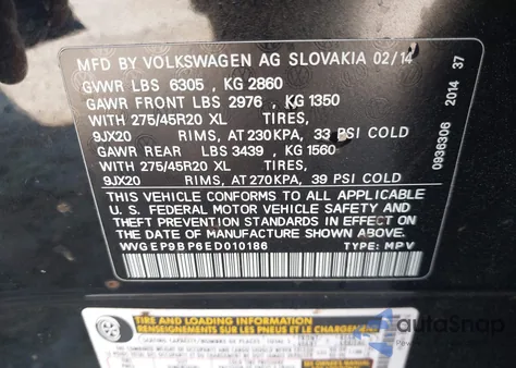 2014 Volkswagen Touareg Tdi Executive из США, поврежденный, VIN WVGEP9BP6ED010186